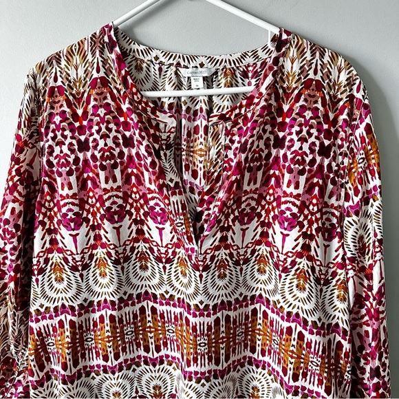 Garnet Hill 100% Silk Floral Green and Orange Ikat Women's Top Size 16 - Picture 9 of 13